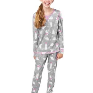Justice Sleep Set Girls Long Sleeve Pink Polar Bear PJ Set Size 20/22 NWT